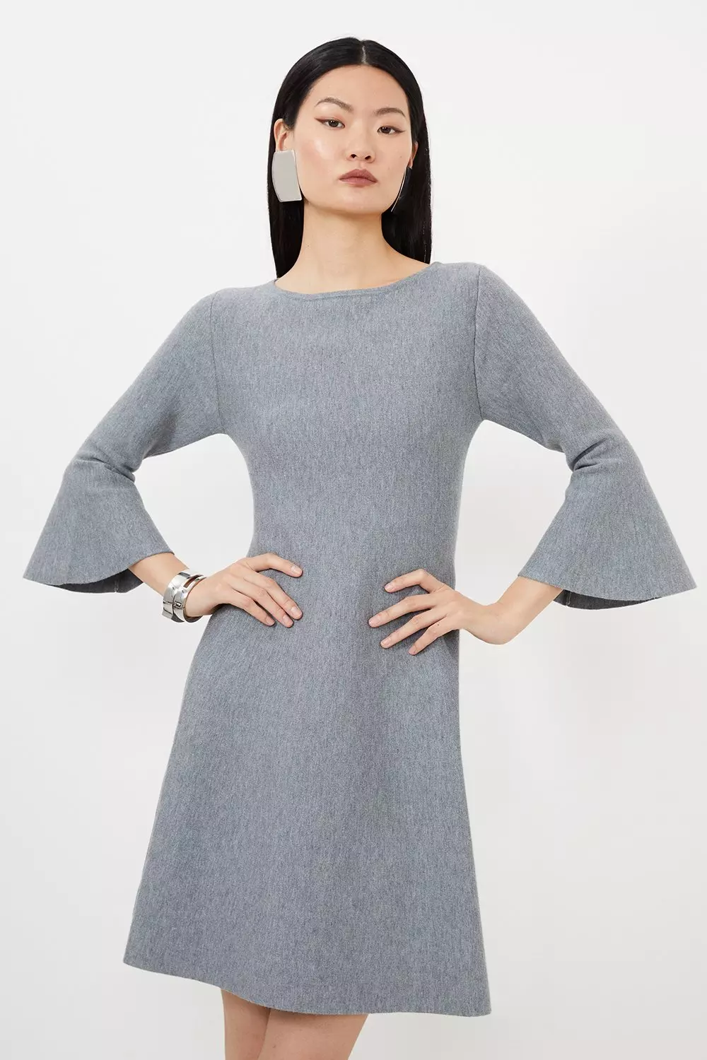 Compact Wool Look Double Faced Skater Dress With Full Sleeve Karen Millen